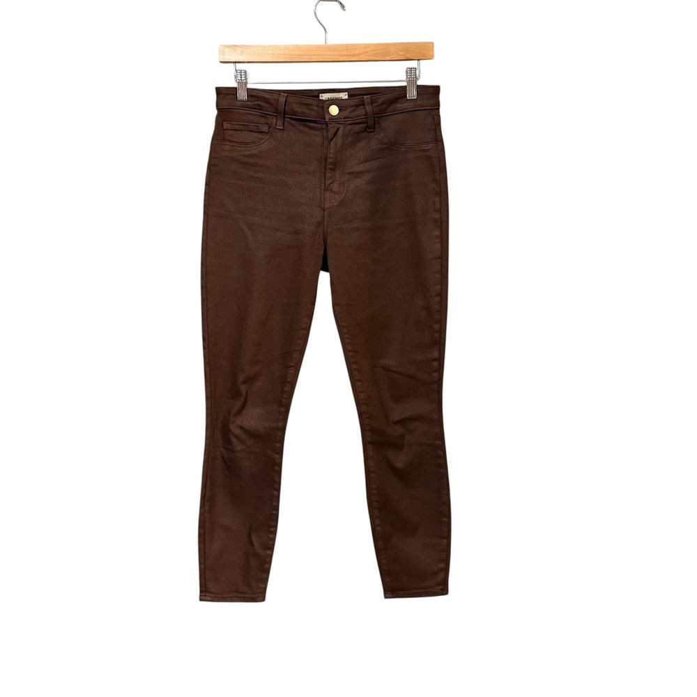 L'AGENCE Margot High Rise Skinny Jeans Dark Mocha Coated Brown 28 Cropped Ankle